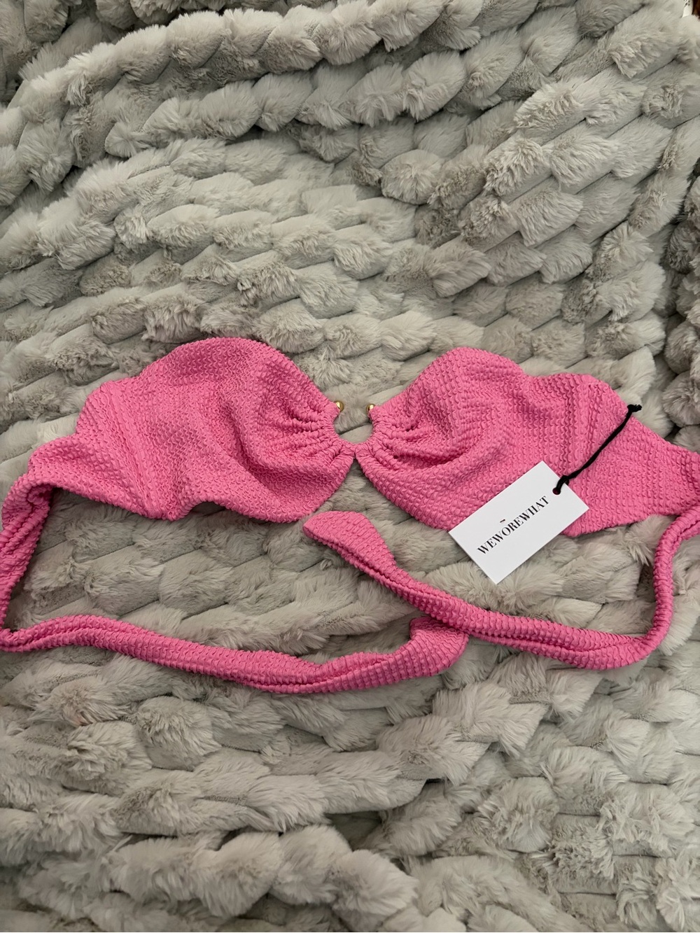 WeWoreWhat Hot Pink Textured Bandeau Bikini Top